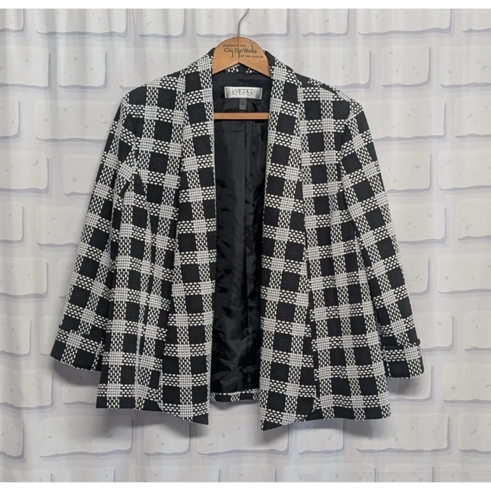 Kasper Black and White Checkered Blazer